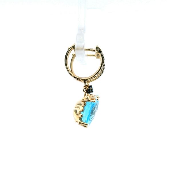 14KY Swiss Blue Topaz, Sapphire, and Diamond Drop Earrings Image 3 Kiefer Jewelers Lutz, FL