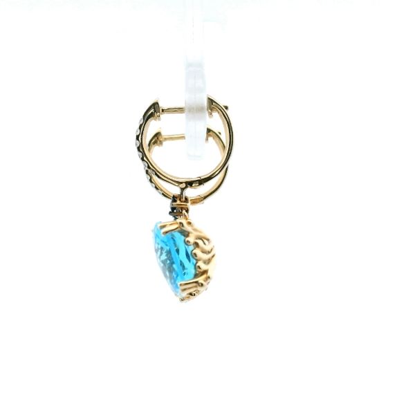 14KY Swiss Blue Topaz, Sapphire, and Diamond Drop Earrings Image 4 Kiefer Jewelers Lutz, FL