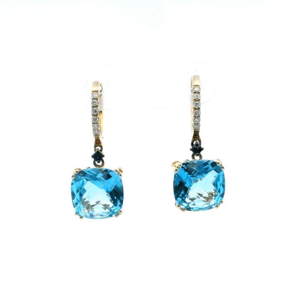 14KY Swiss Blue Topaz, Sapphire, and Diamond Drop Earrings Kiefer Jewelers Lutz, FL