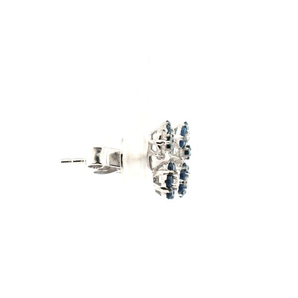 Estate 14KW Sapphire and Diamond Three Flower Stud Earrings Image 3 Kiefer Jewelers Lutz, FL