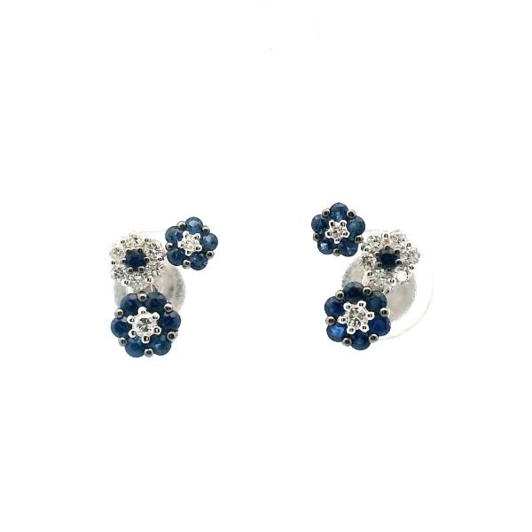Estate 14KW Sapphire and Diamond Three Flower Stud Earrings Kiefer Jewelers Lutz, FL
