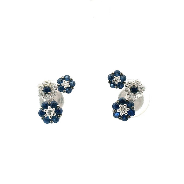 Estate 14KW Sapphire and Diamond Three Flower Stud Earrings Kiefer Jewelers Lutz, FL
