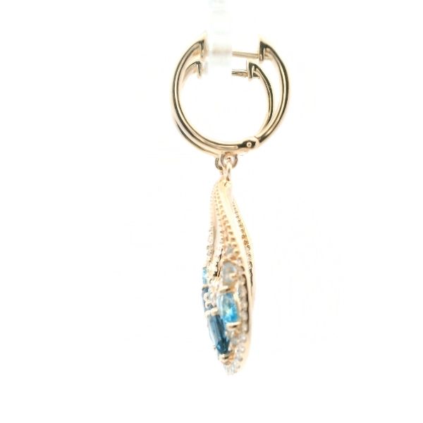 14KY Blue Topaz and Diamond Tear Drop Dangle Earrings Image 3 Kiefer Jewelers Lutz, FL