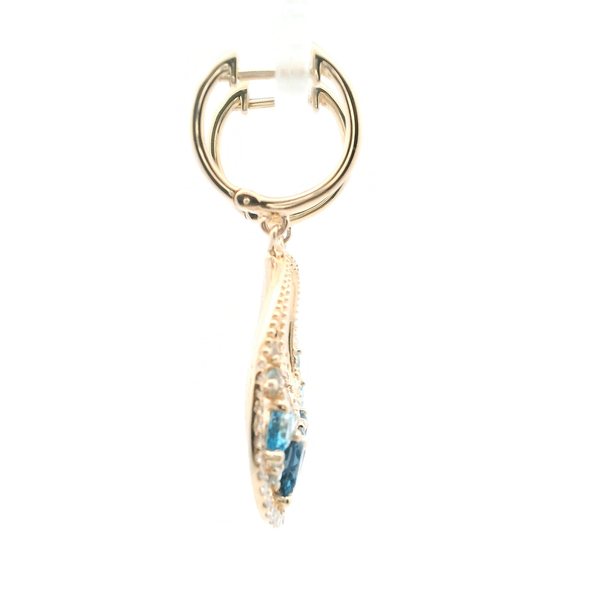 14KY Blue Topaz and Diamond Tear Drop Dangle Earrings Image 4 Kiefer Jewelers Lutz, FL