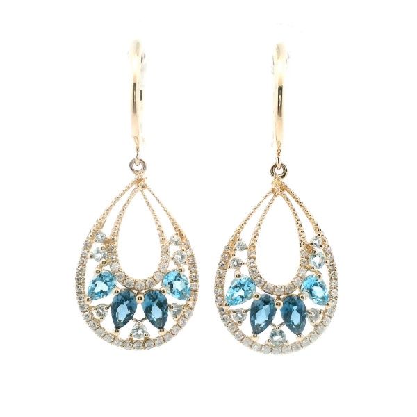 14KY Blue Topaz and Diamond Tear Drop Dangle Earrings Kiefer Jewelers Lutz, FL