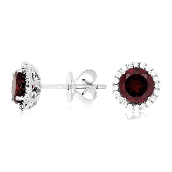 14KW Round Garnet and Diamond Halo Stud Earrings Kiefer Jewelers Lutz, FL