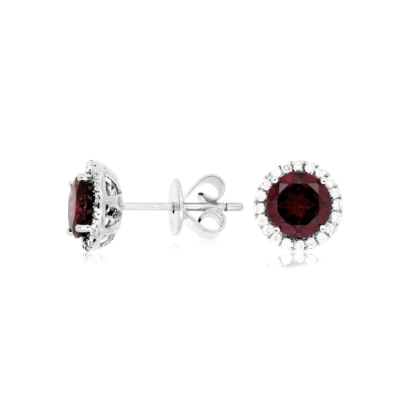 14KW Round Garnet and Diamond Halo Stud Earrings Kiefer Jewelers Lutz, FL