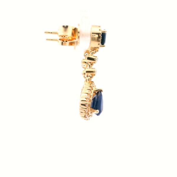 14KY Pear Shape Sapphire and Diamond Drop Earrings Image 4 Kiefer Jewelers Lutz, FL