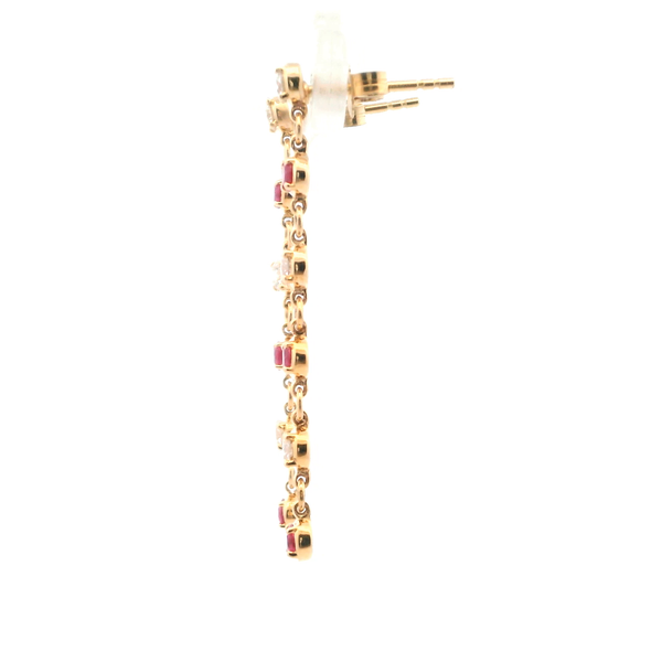 14KY Ruby and Diamond Bezel Set Drop Earrings Image 3 Kiefer Jewelers Lutz, FL