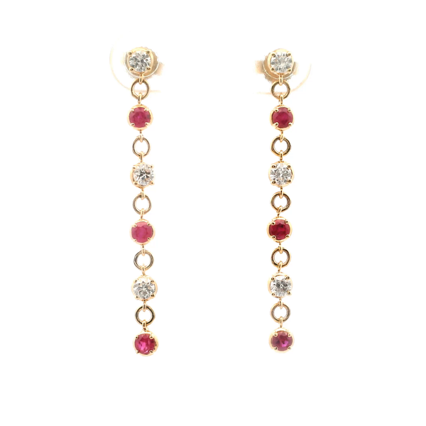14KY Ruby and Diamond Bezel Set Drop Earrings Kiefer Jewelers Lutz, FL