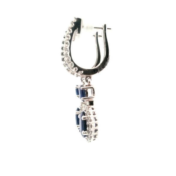 14KW Oval Sapphire and Diamond Halo Drop Earrings Image 3 Kiefer Jewelers Lutz, FL