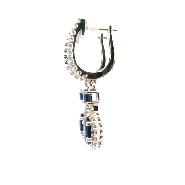 14KW Oval Sapphire and Diamond Halo Drop Earrings Image 3 Kiefer Jewelers Lutz, FL