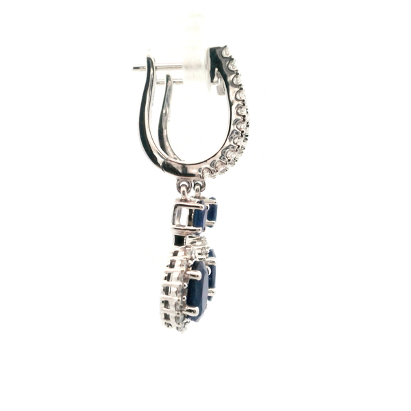 14KW Oval Sapphire and Diamond Halo Drop Earrings Image 4 Kiefer Jewelers Lutz, FL