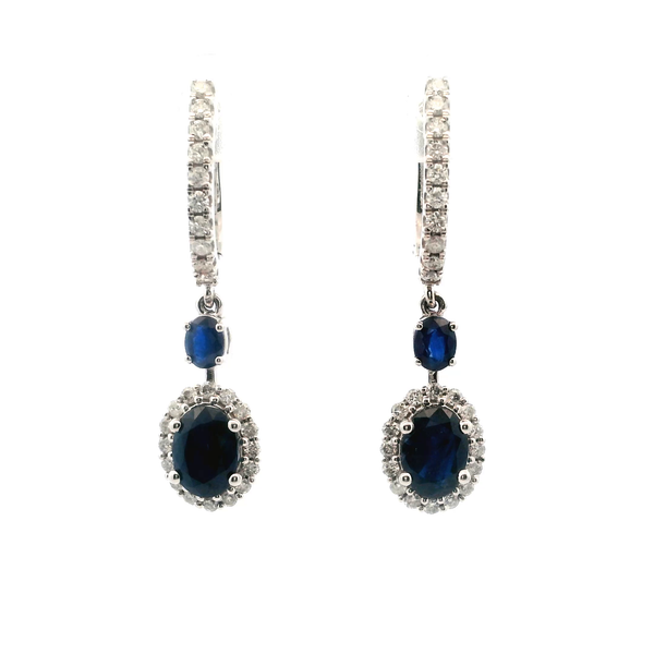 14KW Oval Sapphire and Diamond Halo Drop Earrings Kiefer Jewelers Lutz, FL