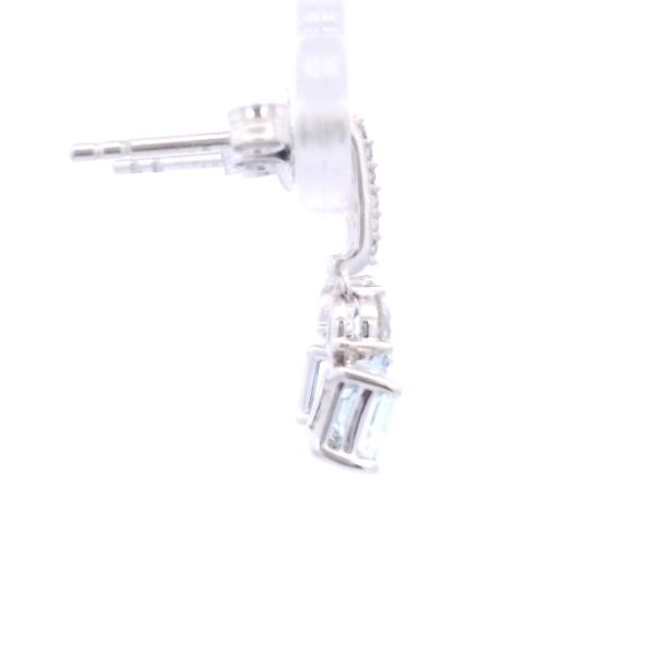 14KW Emerald Cut Aqua Marine and Diamond Drop Earrings Image 4 Kiefer Jewelers Lutz, FL