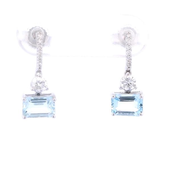 14KW Emerald Cut Aqua Marine and Diamond Drop Earrings Kiefer Jewelers Lutz, FL