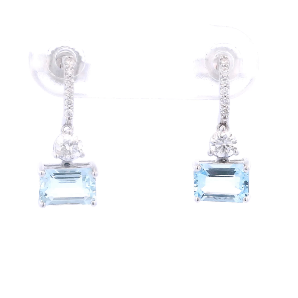 14KW Emerald Cut Aqua Marine and Diamond Drop Earrings Kiefer Jewelers Lutz, FL