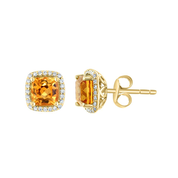 14KY Cushion Citrine and Diamond Halo Stud Earrings Kiefer Jewelers Lutz, FL