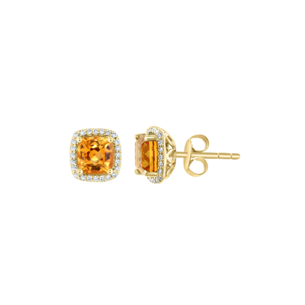 14KY Cushion Citrine and Diamond Halo Stud Earrings Kiefer Jewelers Lutz, FL
