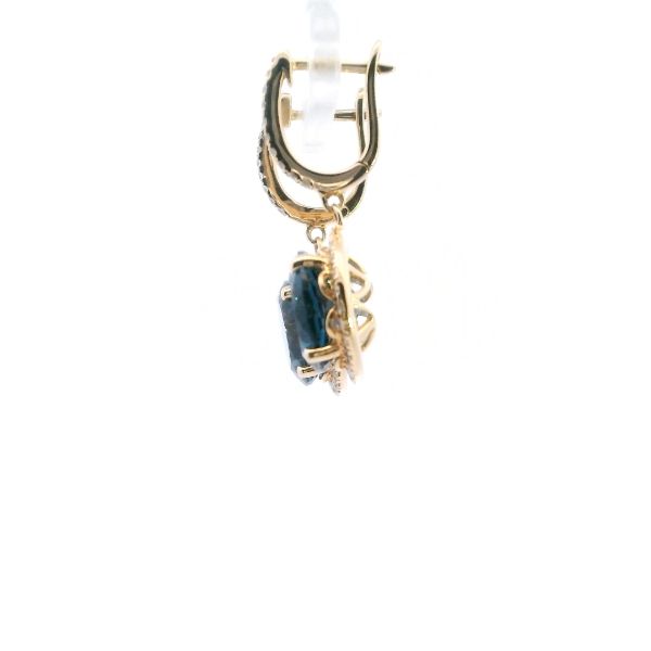 14KY London Blue Topaz and Diamond Halo Drop Earrings Image 3 Kiefer Jewelers Lutz, FL