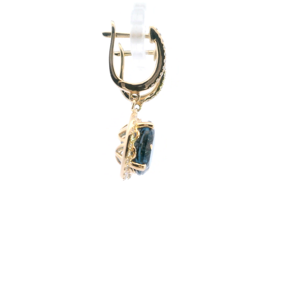 14KY London Blue Topaz and Diamond Halo Drop Earrings Image 4 Kiefer Jewelers Lutz, FL