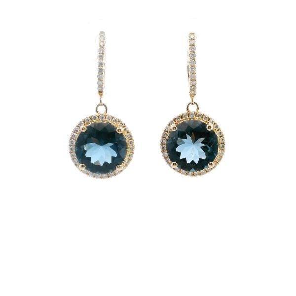 14KY London Blue Topaz and Diamond Halo Drop Earrings Kiefer Jewelers Lutz, FL
