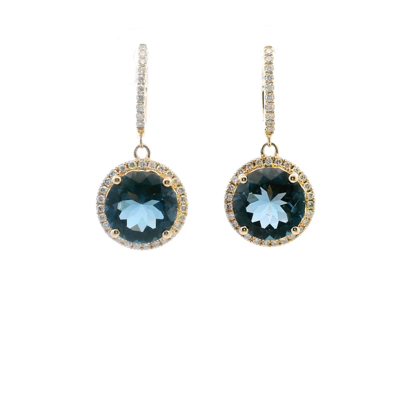 14KY London Blue Topaz and Diamond Halo Drop Earrings Kiefer Jewelers Lutz, FL