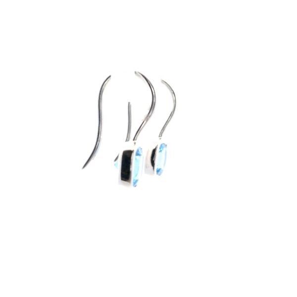 14KW Cushion Cut Blue Topaz J-Hook Style Dangle Earrings Image 4 Kiefer Jewelers Lutz, FL