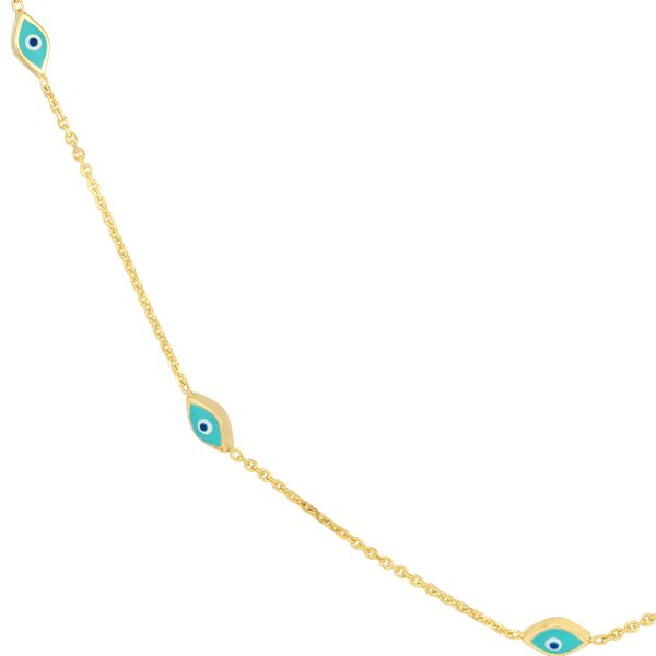 14K SevenTurquoise Enamel Evil Eye Station Adjustable Necklace Image 2 Kiefer Jewelers Lutz, FL