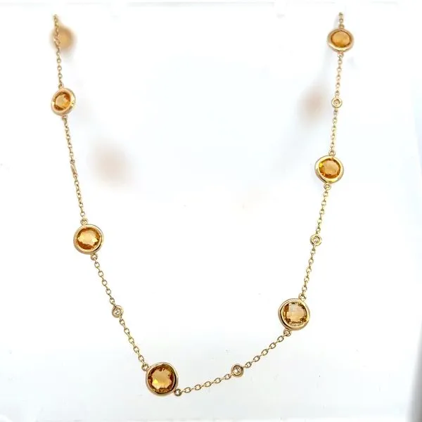 14K Diamond & Citrine Station Necklace Image 2 Kiefer Jewelers Lutz, FL