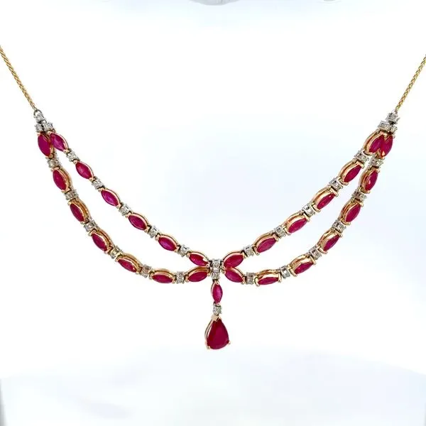 14K Diamond and Marquise Ruby Necklace Image 2 Kiefer Jewelers Lutz, FL