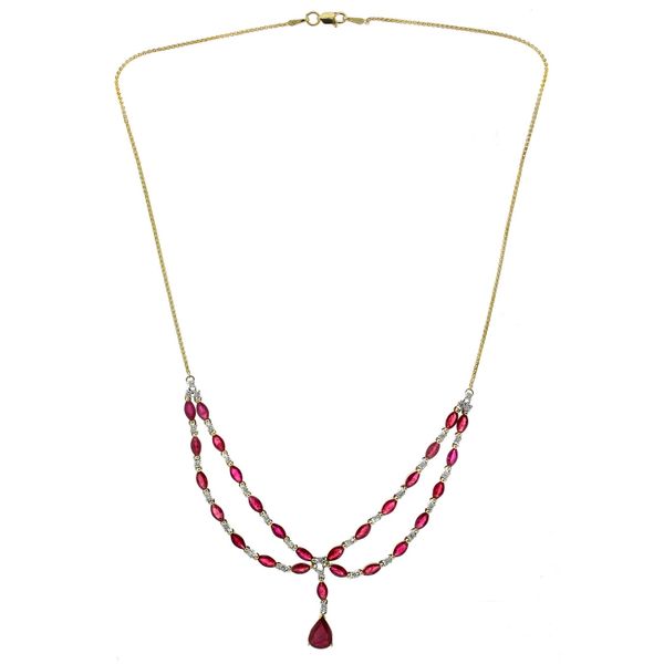14K Diamond and Marquise Ruby Necklace Image 3 Kiefer Jewelers Lutz, FL