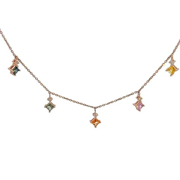 14K Diamond & Rainbow Sapphire Dangle Necklace Kiefer Jewelers Lutz, FL