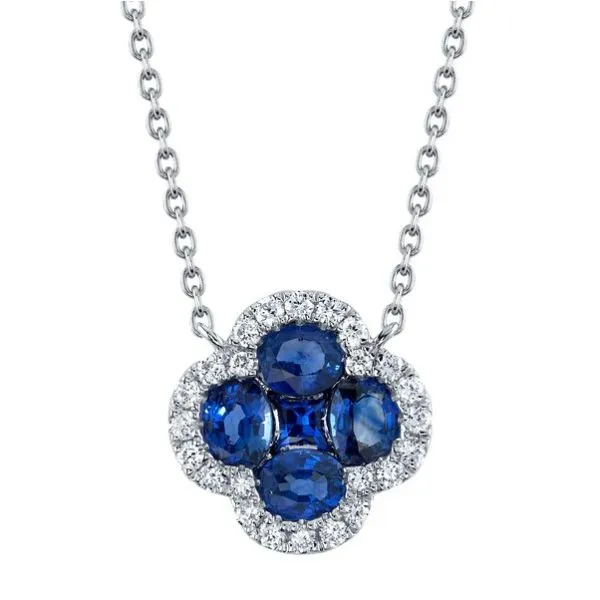 14KW Sapphire 1.14CTw and Diamond .16CTW Clover Pendant Kiefer Jewelers Lutz, FL