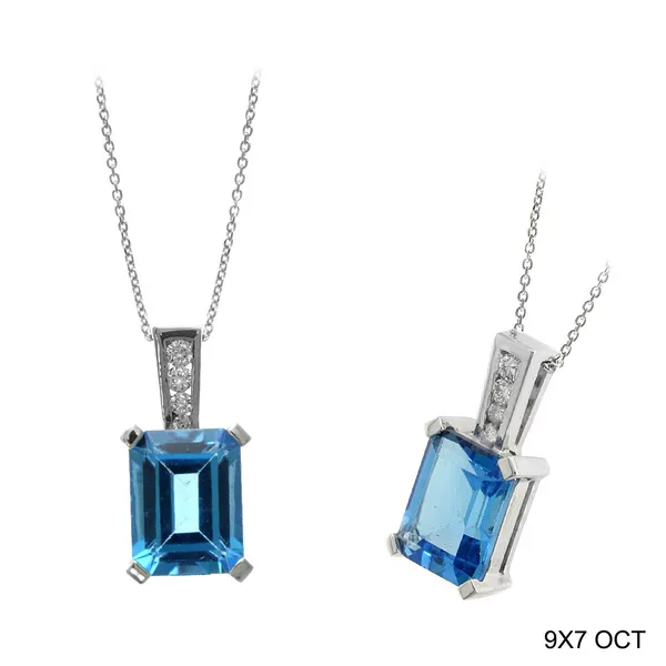 14KW Emerald Cut Blue Topaz and Diamond Accented Pendant Kiefer Jewelers Lutz, FL