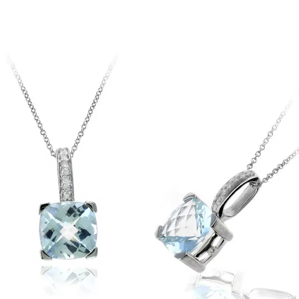 14KW Cushion Cut Aquamarine and Diamond Accented Pendant Kiefer Jewelers Lutz, FL