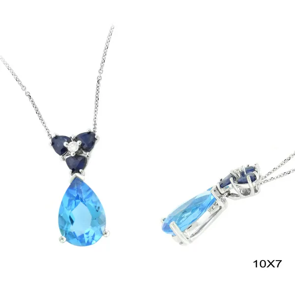 14KW Blue Topaz and Sapphire Drop Pendant Kiefer Jewelers Lutz, FL