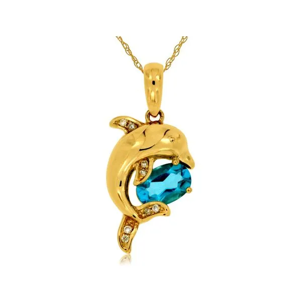 14K Blue Topaz and Diamond Oval Dolphin Pendant Kiefer Jewelers Lutz, FL