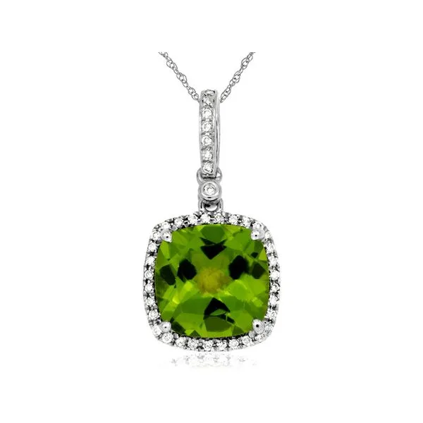 14KY Cushion Cut Peridot and Diamond Halo Pendant Kiefer Jewelers Lutz, FL