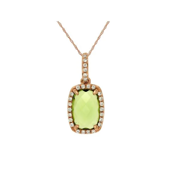 14KR Cushion Cut Peridot and Diamond Halo Pendant Kiefer Jewelers Lutz, FL