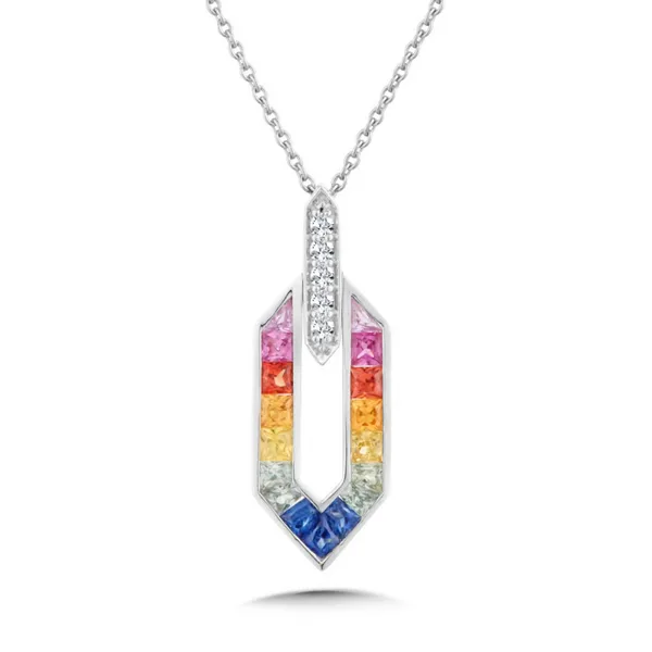 14KW Rainbow Mixed Sapphire and Diamond Pendant Kiefer Jewelers Lutz, FL