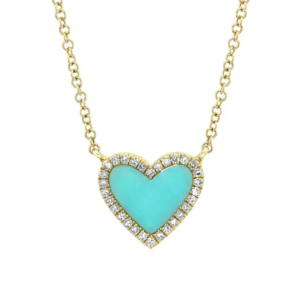 14KY Composite Turquiose and Diamond Heart Necklace by Shy Creation Kiefer Jewelers Lutz, FL