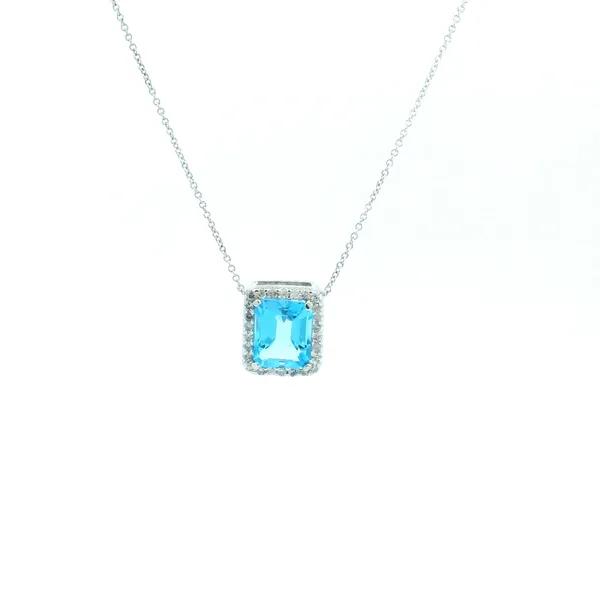 14KW Octagon Shaped Blue Topaz and Diamond Halo Pendant Kiefer Jewelers Lutz, FL