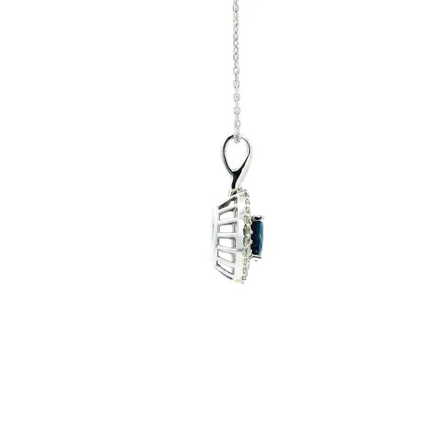14KW Blue Sapphire and Diamond Double Halo Pendant Image 3 Kiefer Jewelers Lutz, FL
