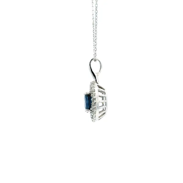 14KW Blue Sapphire and Diamond Double Halo Pendant Image 4 Kiefer Jewelers Lutz, FL