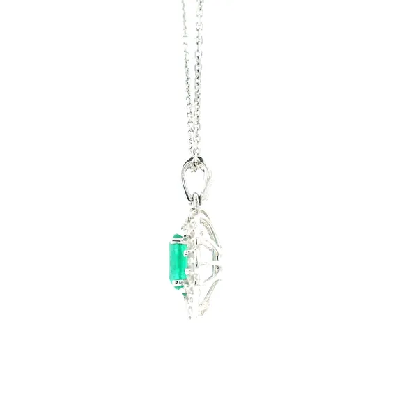 18KW Emerald and Diamond Double Halo Pendant Image 4 Kiefer Jewelers Lutz, FL