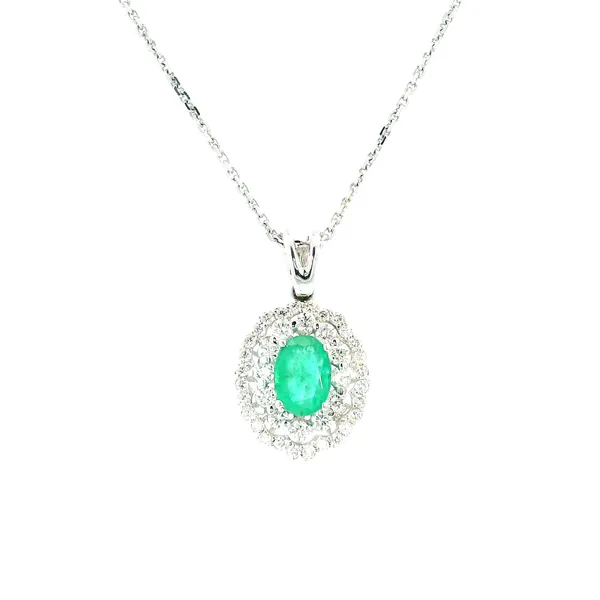 18KW Emerald and Diamond Double Halo Pendant Kiefer Jewelers Lutz, FL