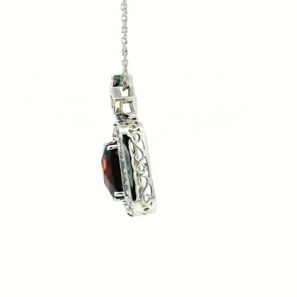 14KW Garnet and Diamond Halo Pendant Image 4 Kiefer Jewelers Lutz, FL