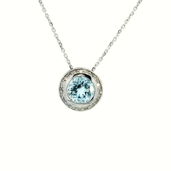 14KW Aqua Marine and Diamond Halo Antique Style Pendant Kiefer Jewelers Lutz, FL