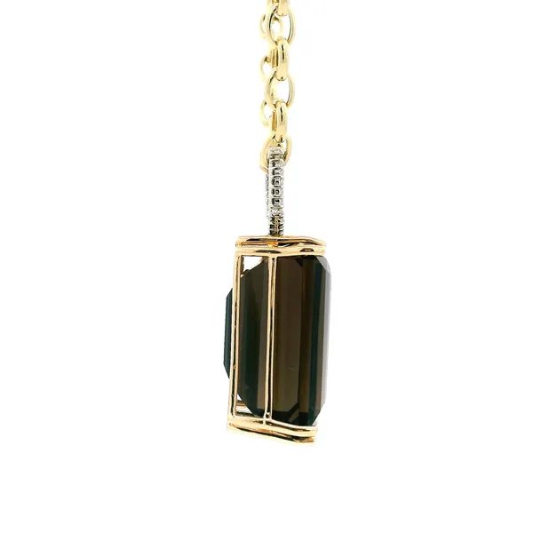 14KY Emerald Cut Smoky Topaz and Diamond Pendant Image 3 Kiefer Jewelers Lutz, FL
